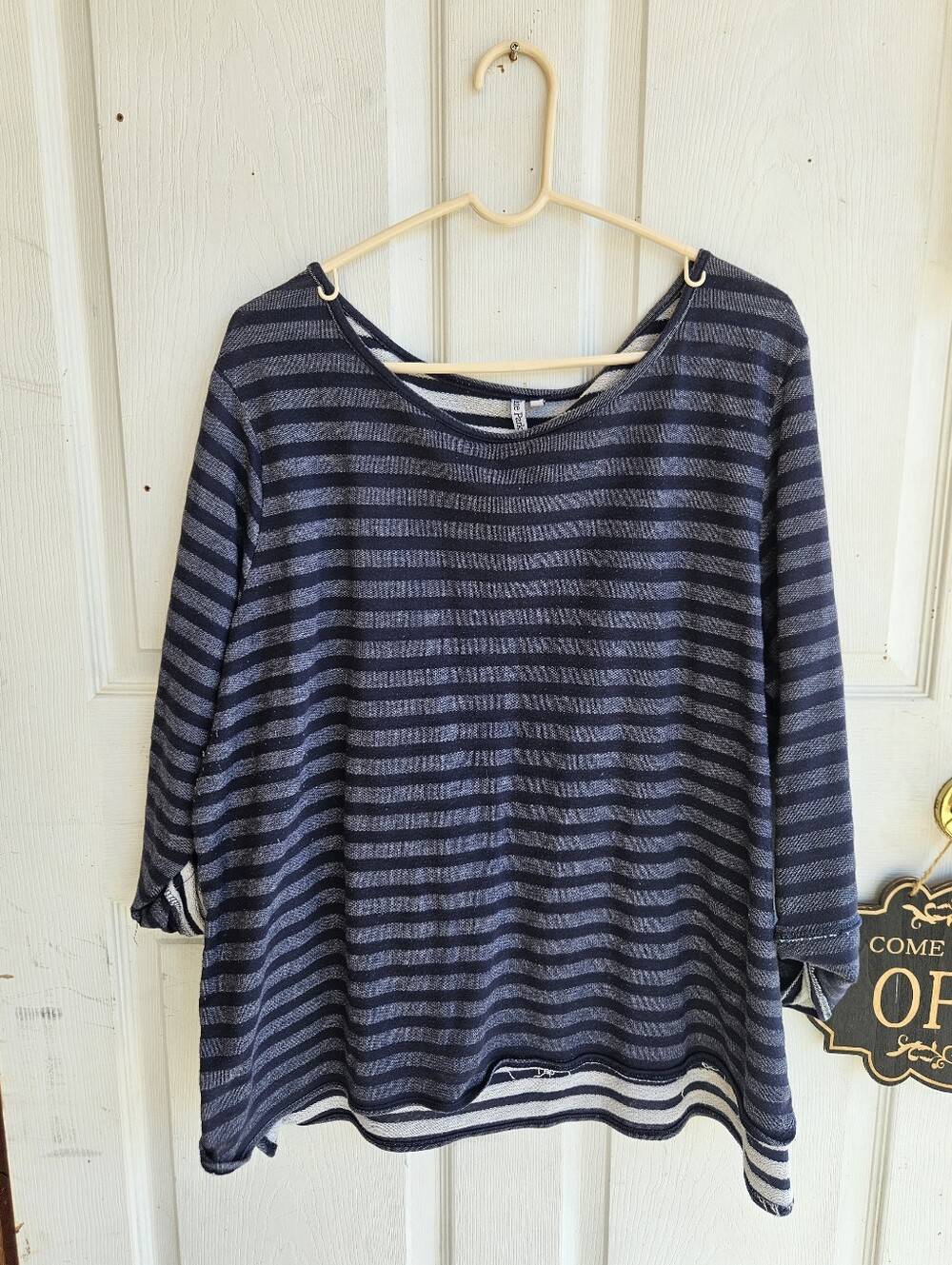 Womens Navy Blue/black And Grey Mid Sleeve Shirt Size 3X Kate Park GUC Fall Warm